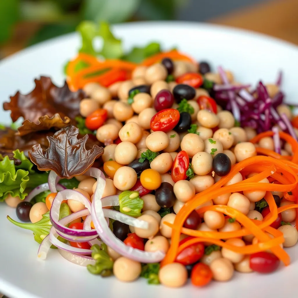 Dense Bean Salad TikTok on a plate with fresh vegetables