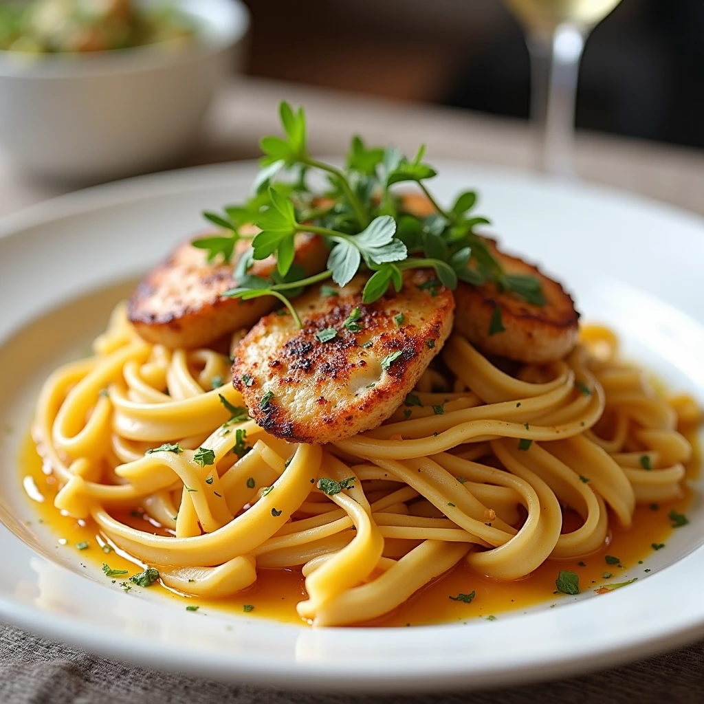Delicious marry me chicken pasta served elegantly with garnishes