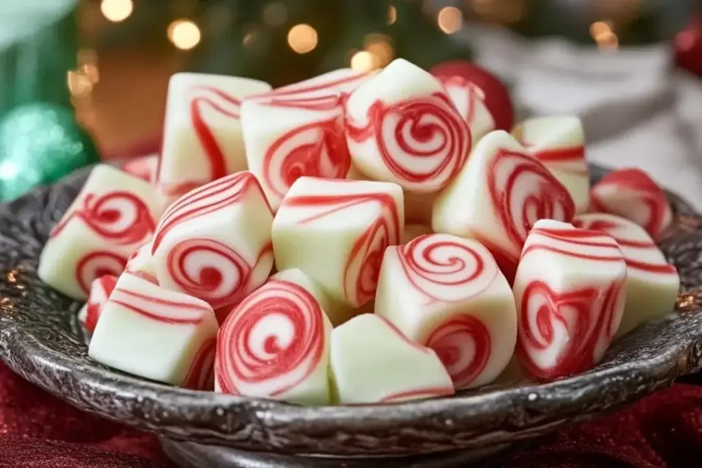Soft Christmas Peppermints on a festive table for holiday celebrations