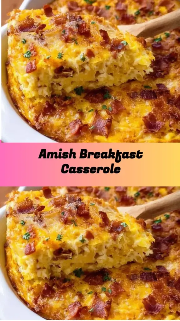 Delicious Amish breakfast casserole with eggs, cheese, and sausage