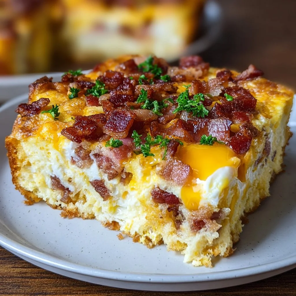 Delicious Bacon Egg Breakfast Casserole ready to serve