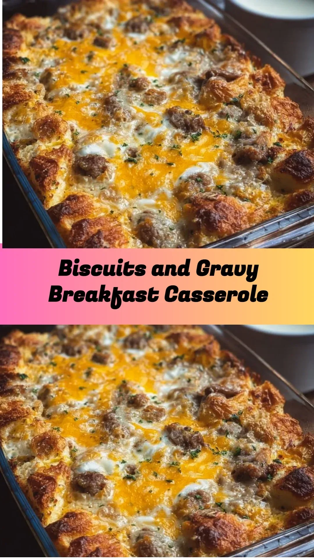 Delicious Biscuits and Gravy Breakfast Casserole served on a plate