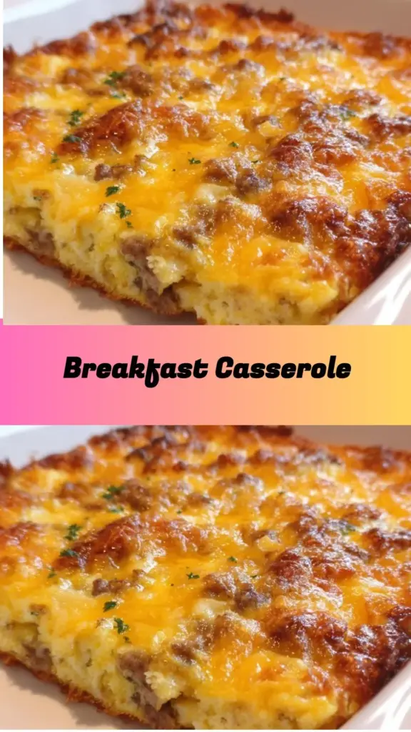 Delicious homemade breakfast casserole with eggs, cheese, and vegetables