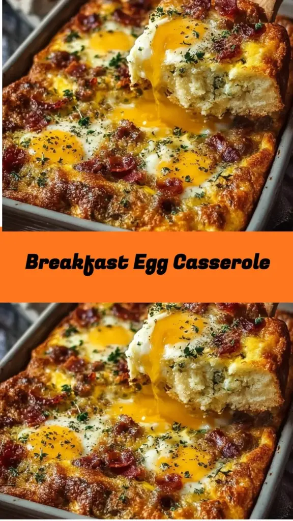 Delicious breakfast egg casserole topped with vegetables and cheese.