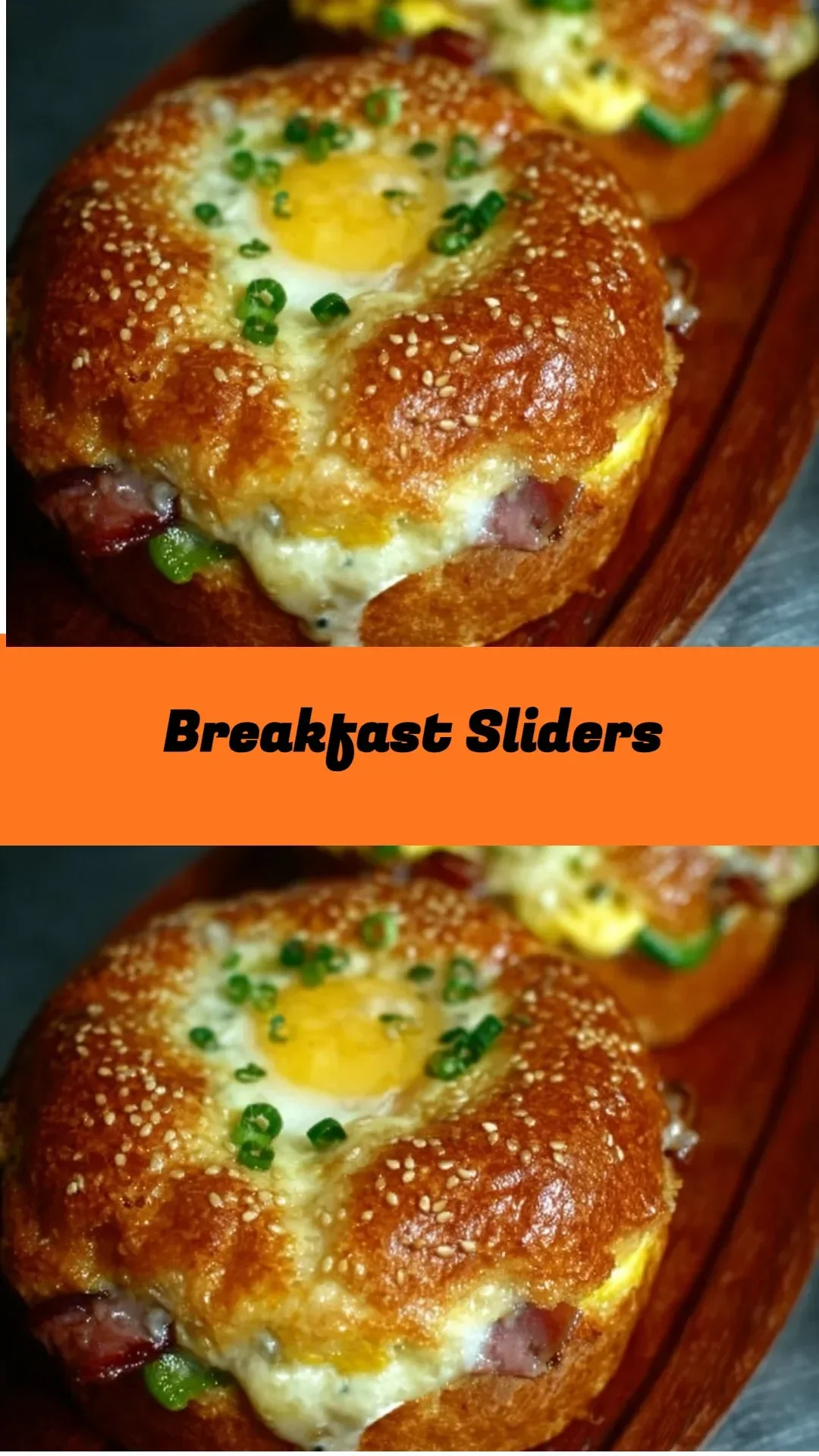 A plate of savory breakfast sliders with eggs, cheese, and sausage