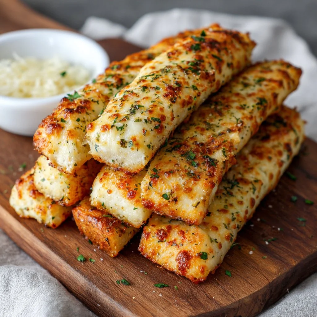 Cheesy garlic breadsticks served with marinara sauce.