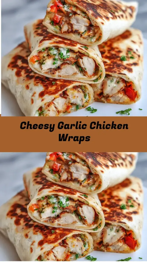 Cheesy garlic chicken wraps served with fresh vegetables and herbs