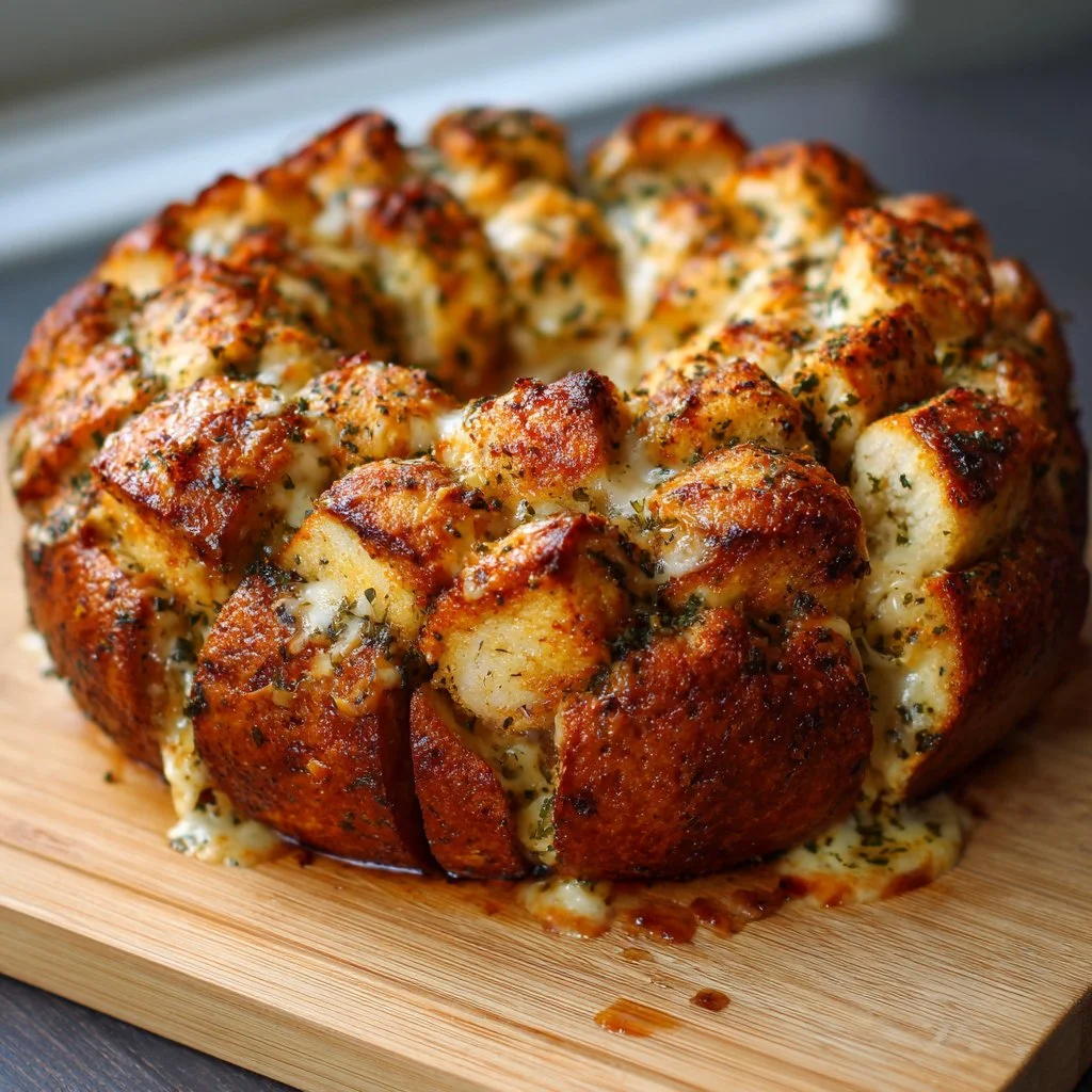 Savory Chicken Alfredo Monkey Bread recipe with cheesy pull-apart bread