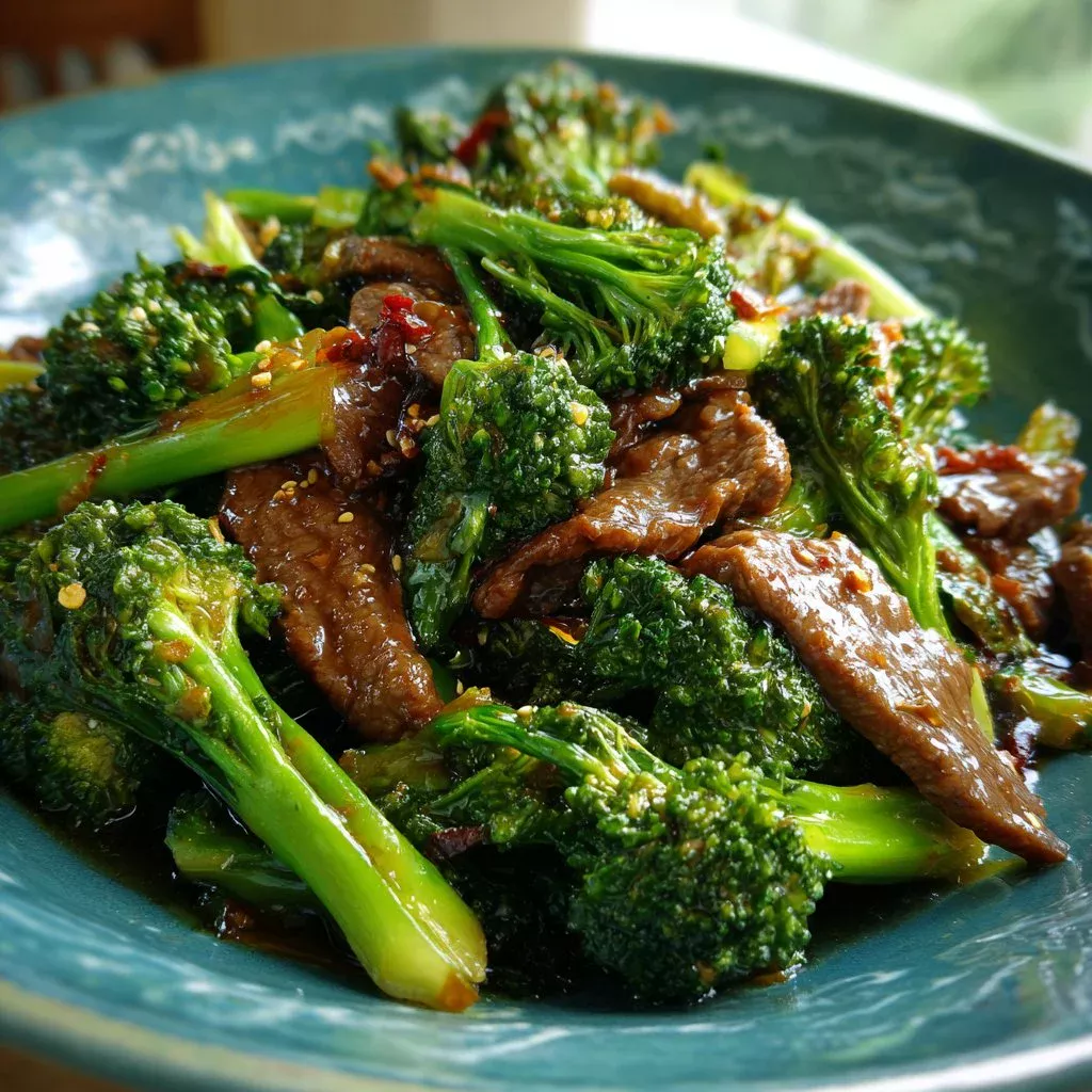 Delicious plate of Chinese beef and broccoli stir-fry served with rice
