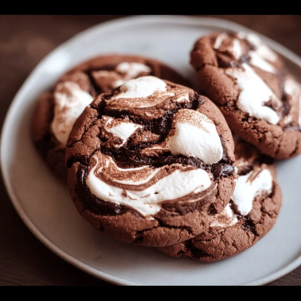 Deliciously soft Chocolate Marshmallow Cookies with fluffy marshmallow topping.