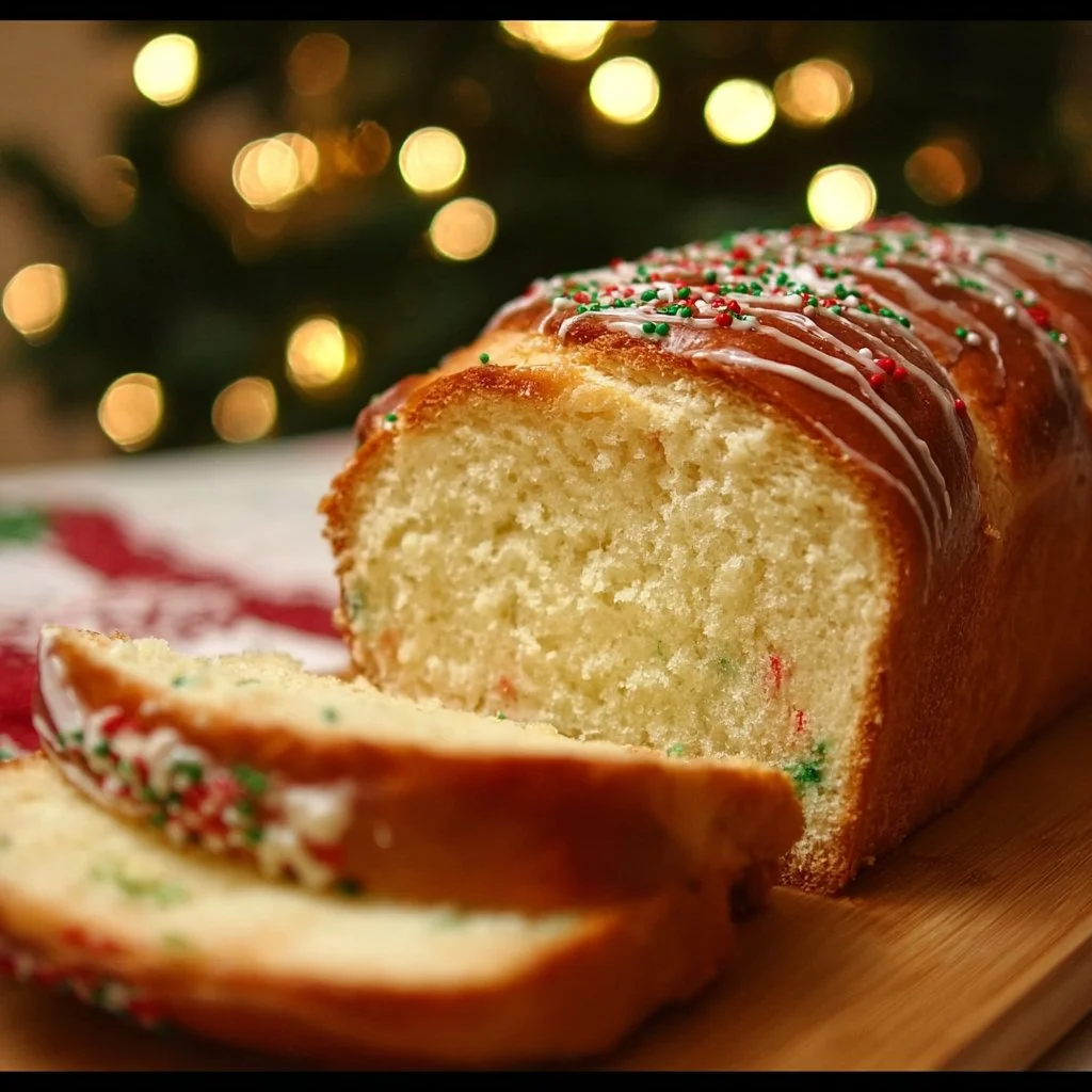A beautifully baked Christmas Bread with festive decorations.