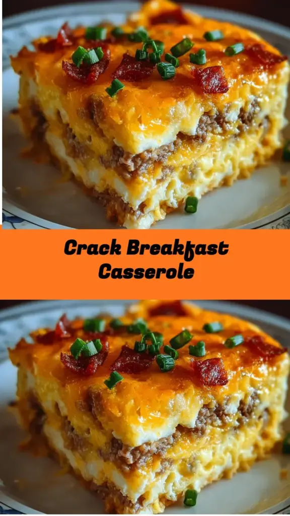 Delicious Crack Breakfast Casserole with eggs, cheese, and sausage
