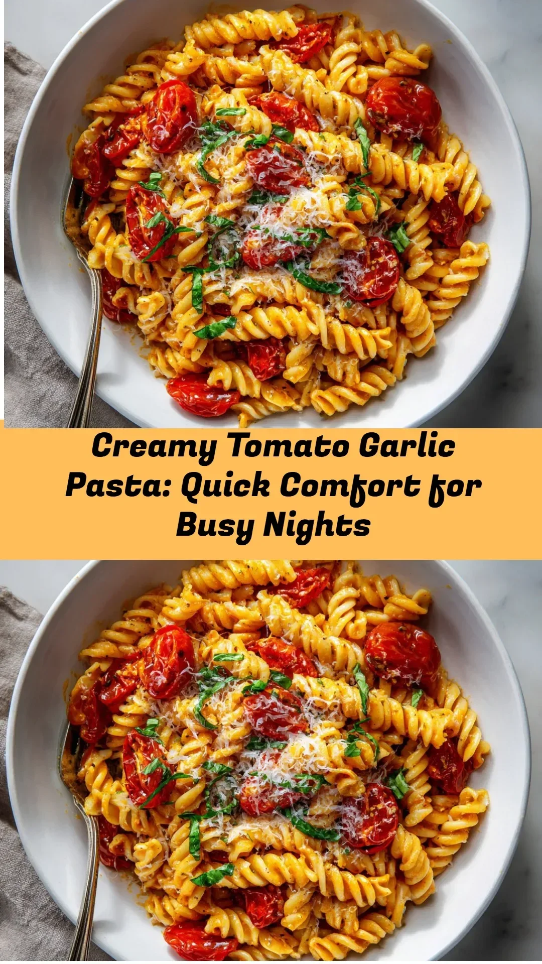 Creamy tomato garlic pasta served in a bowl for a quick dinner option
