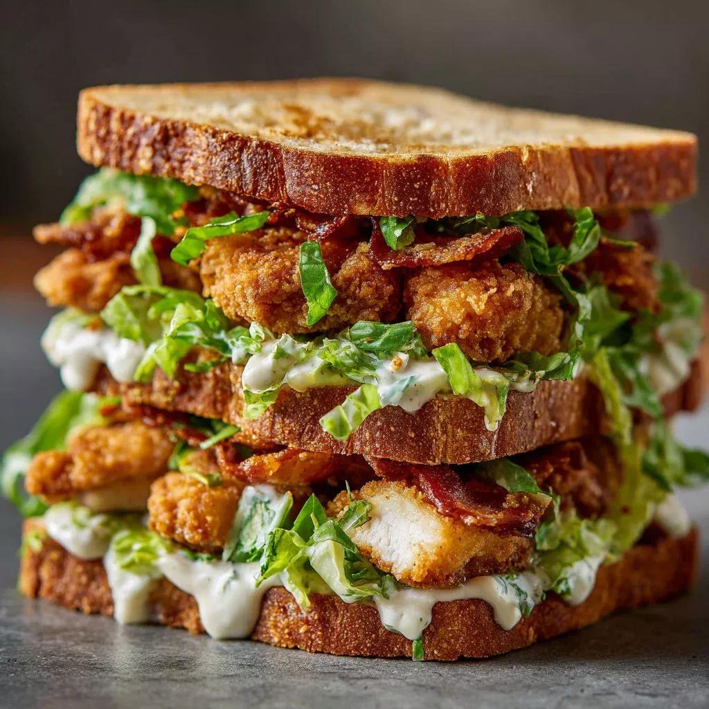 Crispy Chicken Caesar Sandwich with lettuce and Caesar dressing