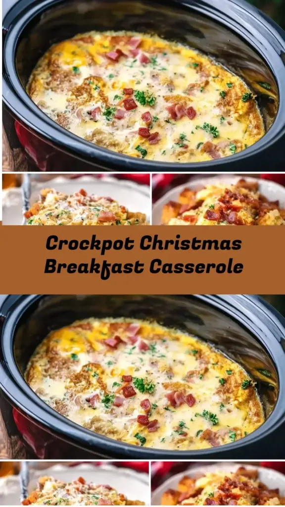 Crockpot Christmas Breakfast Casserole served in a festive dish