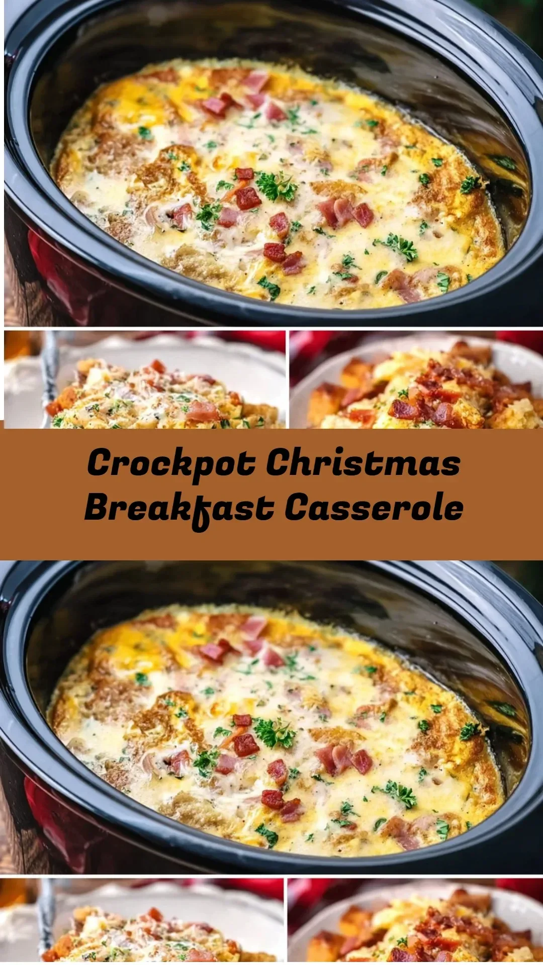 Crockpot Christmas Breakfast Casserole served in a festive dish
