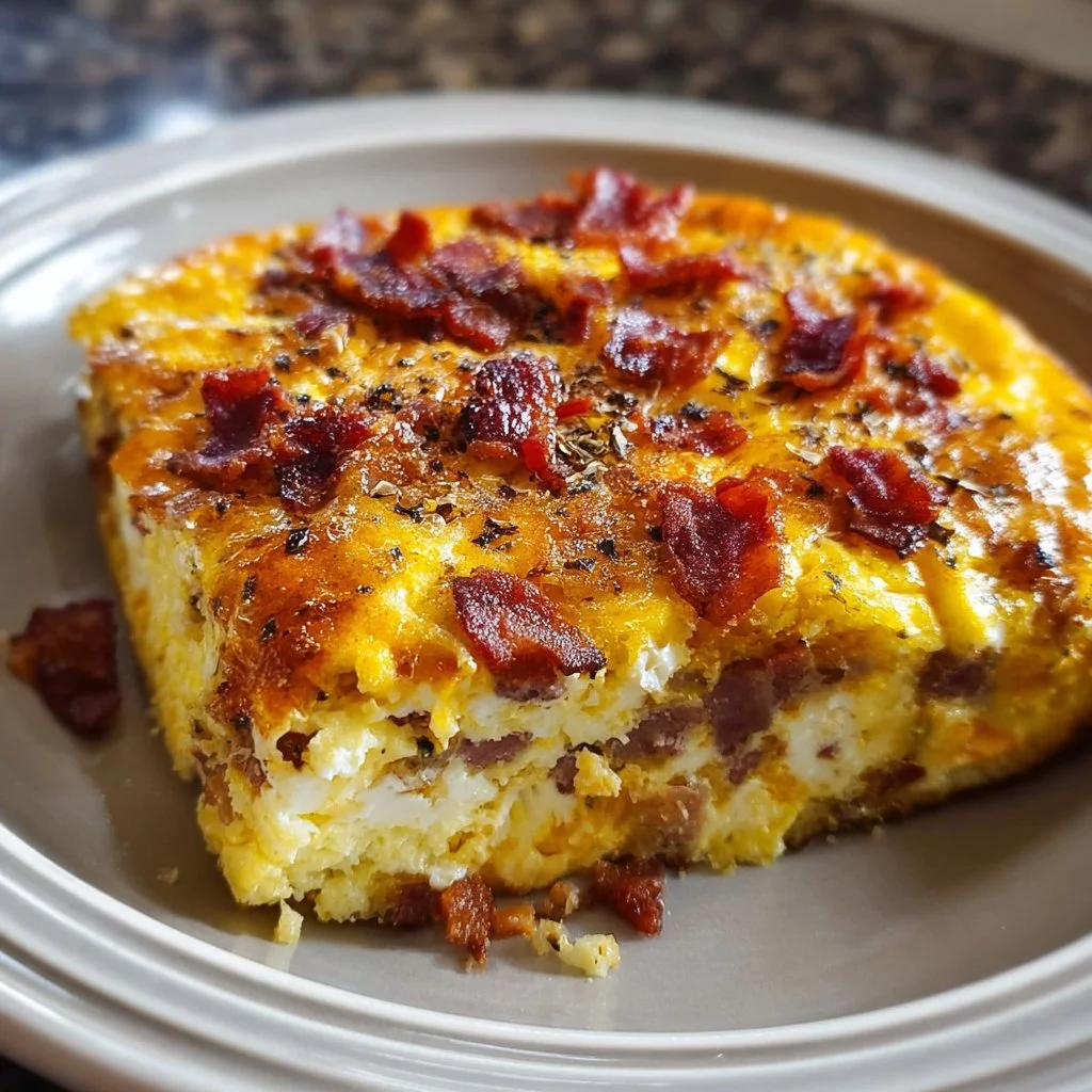 Easy Crack Breakfast Casserole served in a baking dish with toppings