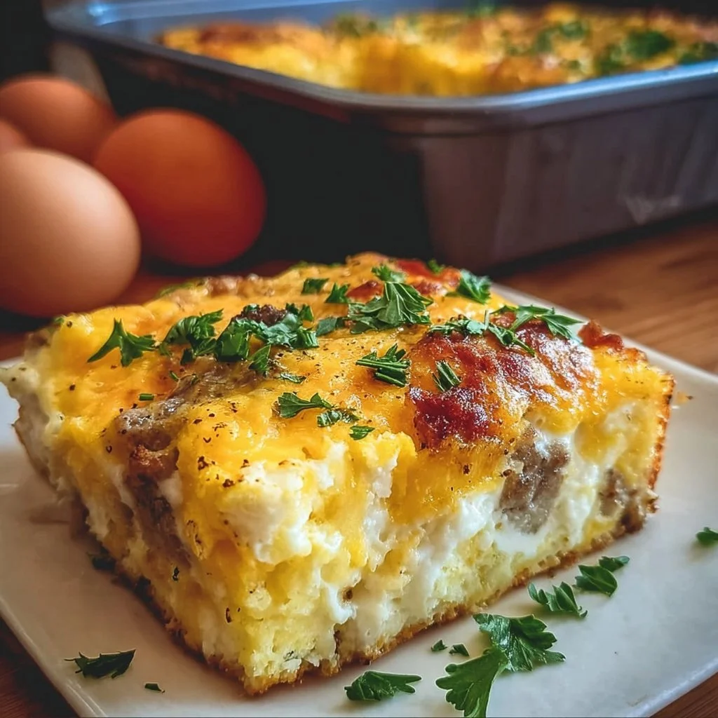 Easy egg bake dish topped with vegetables and cheese