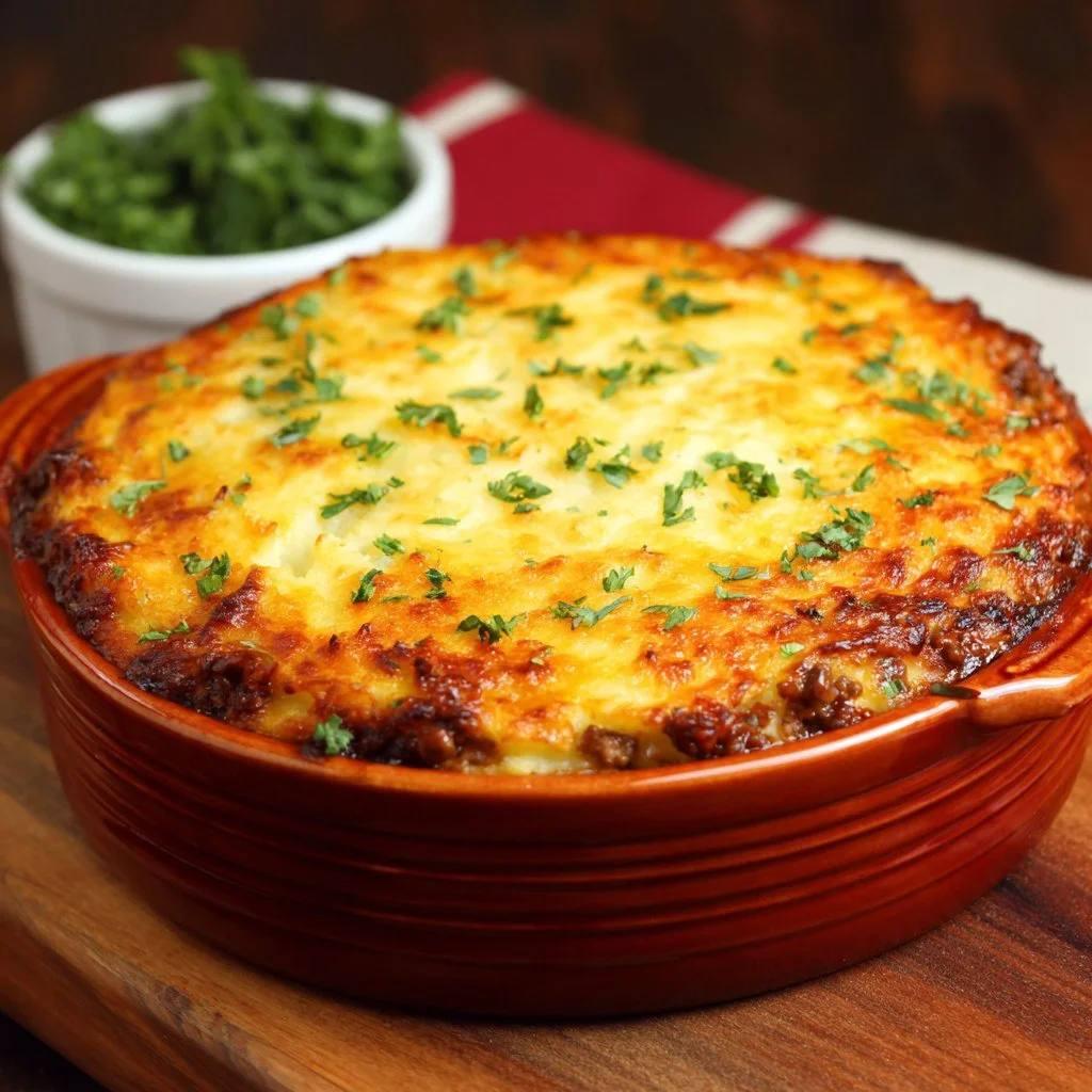 Delicious easy Shepherd's Pie casserole topped with golden brown mashed potatoes