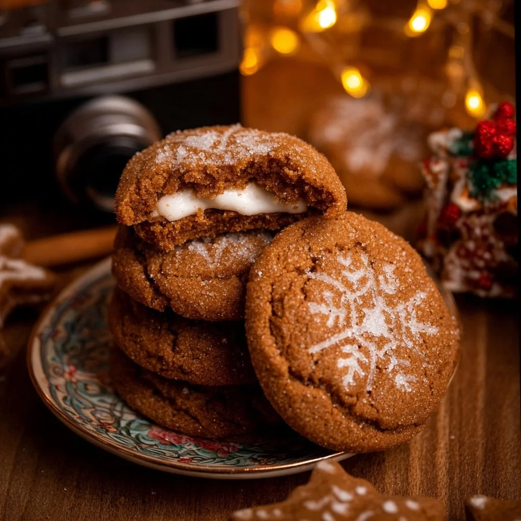 Delicious Gingerbread Cheesecake Cookies decorated for the holidays