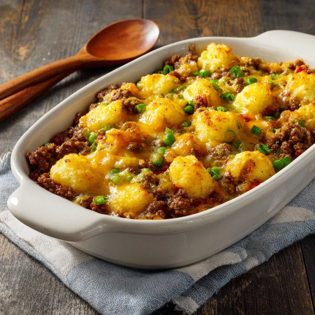 A delicious Hobo Casserole dish served in a baking dish with colorful vegetables.