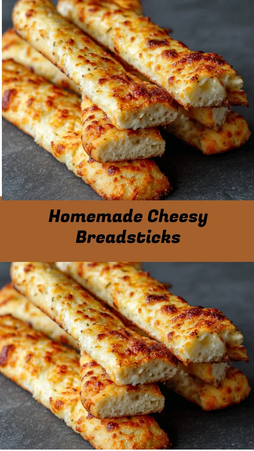 Homemade cheesy breadsticks fresh out of the oven, golden and cheesy.