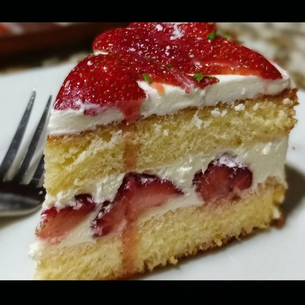 Delicious strawberry custard cake with creamy layers and fresh strawberries