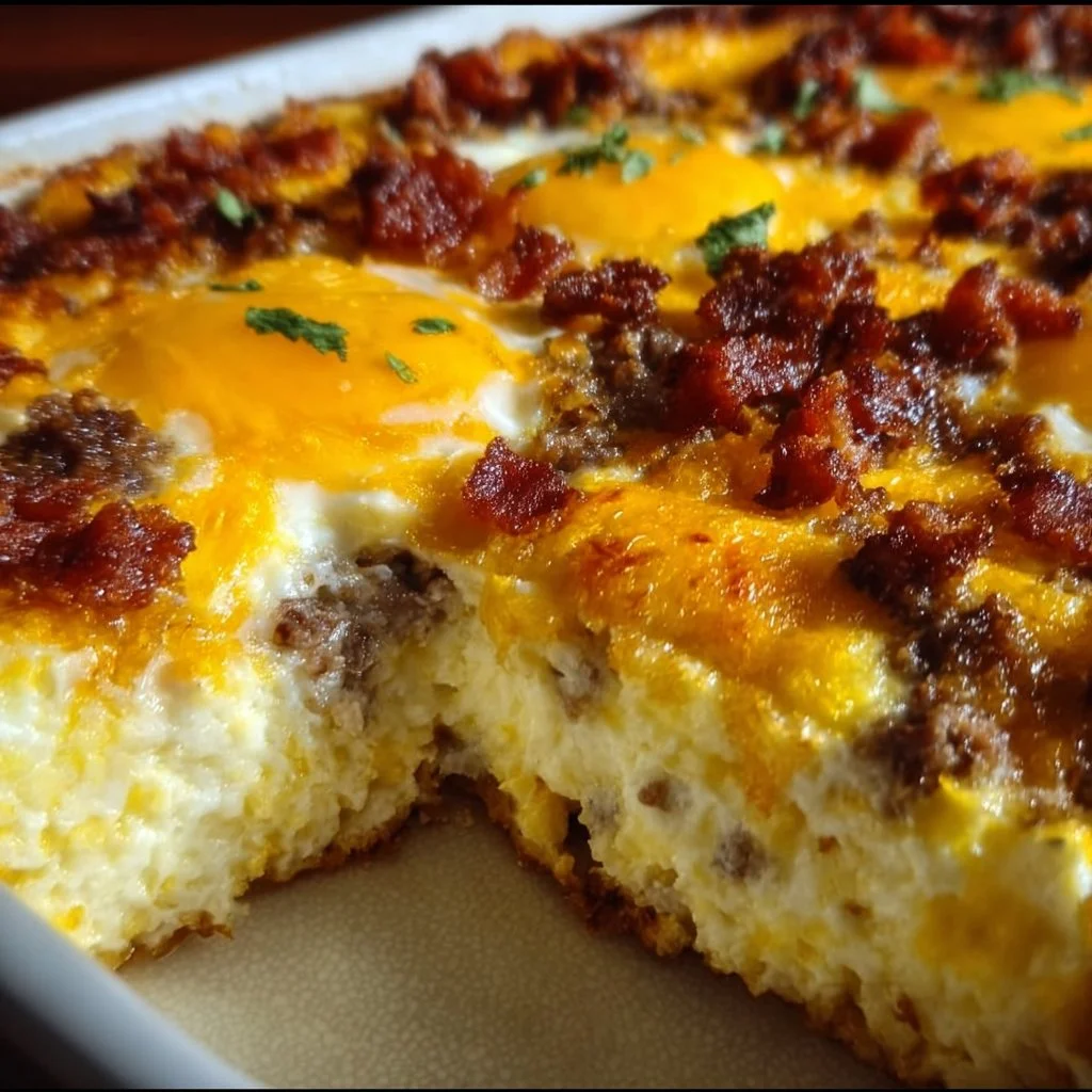 Indulgent crack breakfast casserole served in a dish, perfect for brunch