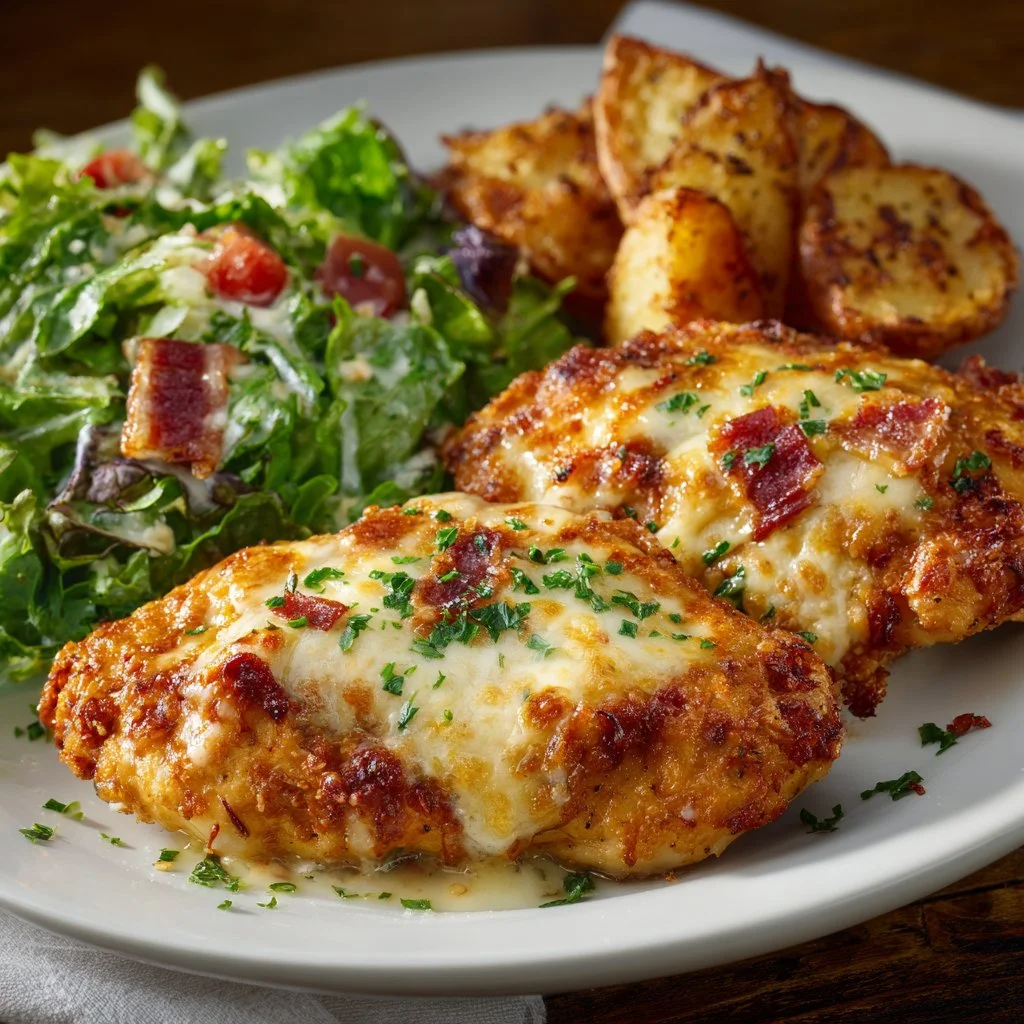 Delicious Parmesan Chicken from Longhorn Steakhouse served with sides