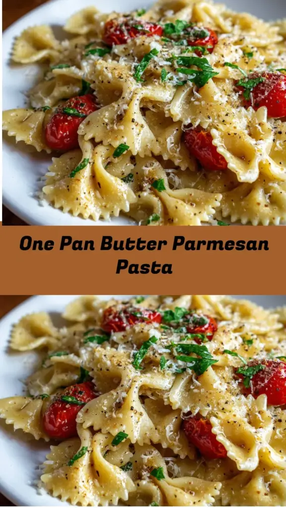 One Pan Butter Parmesan Pasta served with grated cheese and fresh herbs