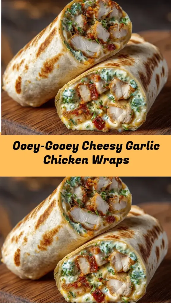 Delicious cheesy garlic chicken wraps served on a plate