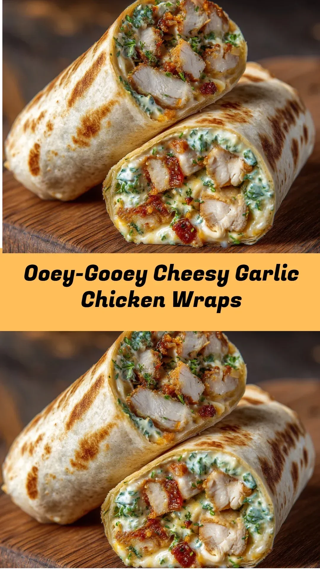 Delicious cheesy garlic chicken wraps served on a plate