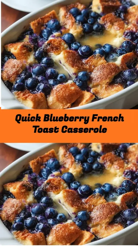 Delicious blueberry french toast casserole with fresh blueberries on top.