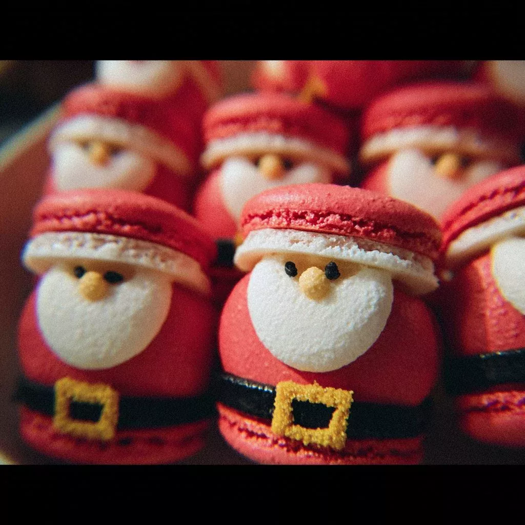 Colorful Santa Claus Macarons decorated for the holiday season
