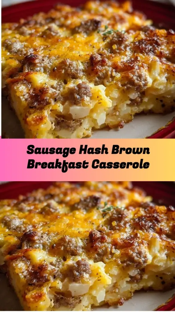 Sausage hash brown breakfast casserole baked to perfection