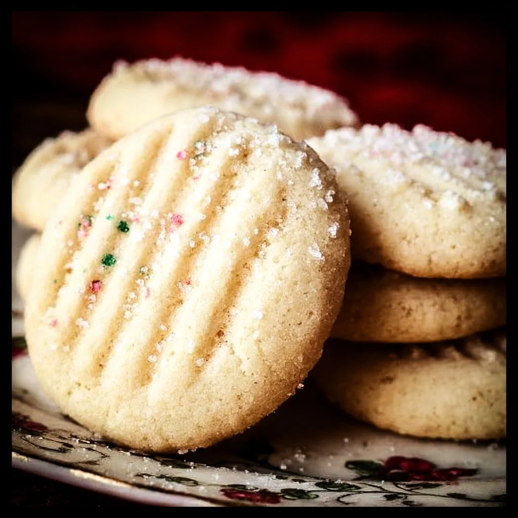 Homemade shortbread cookies arranged on a plate, ready to serve.