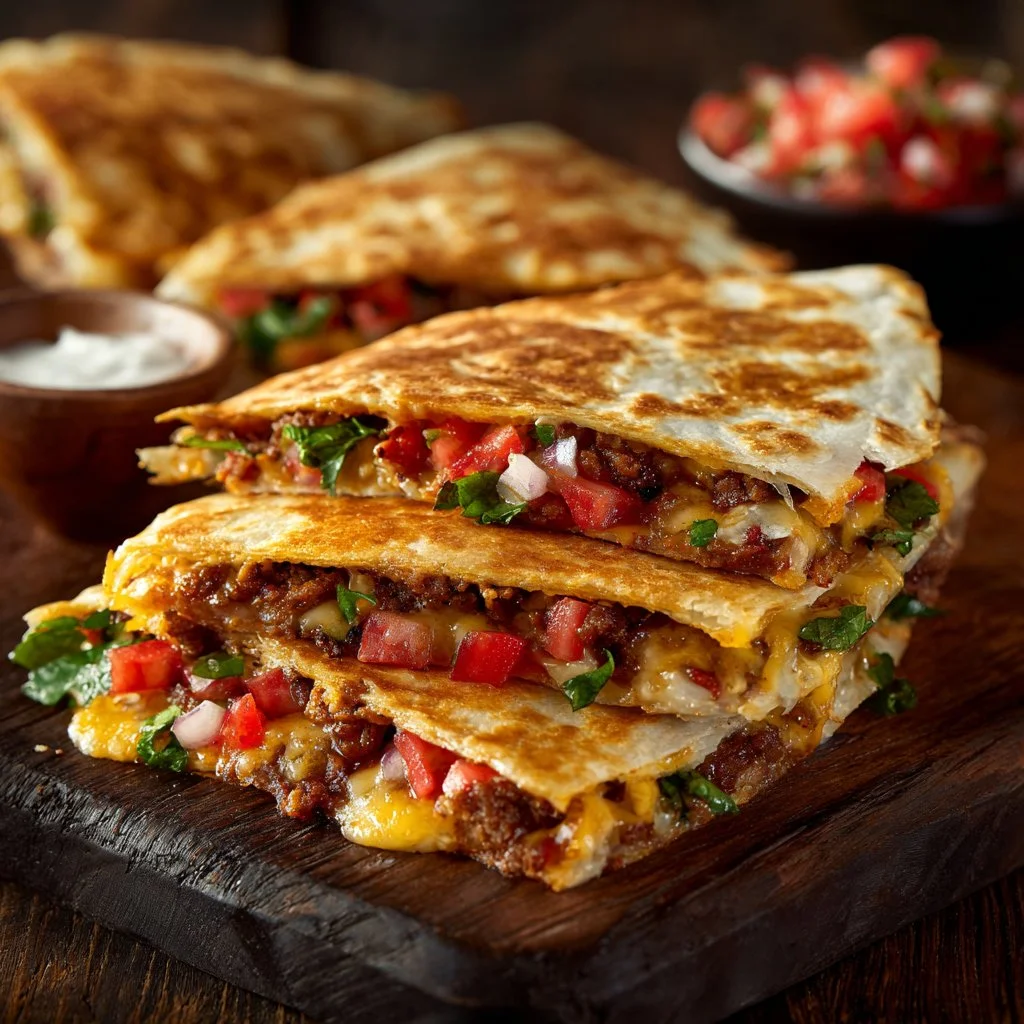 Delicious Smashburger Quesadillas served with fresh toppings