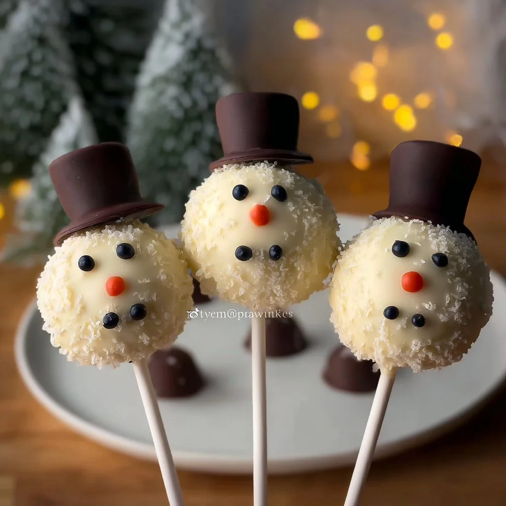 Cute Snowman Cake Pops decorated for holiday celebrations