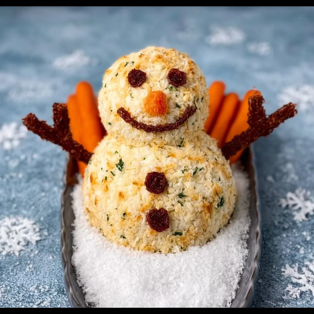 Festive Snowman Cheese Ball for holiday parties and gatherings