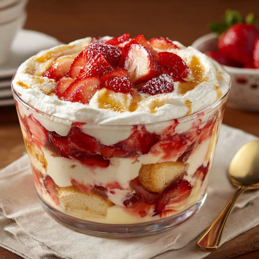 Delicious strawberry banana pudding topped with fresh strawberries and bananas