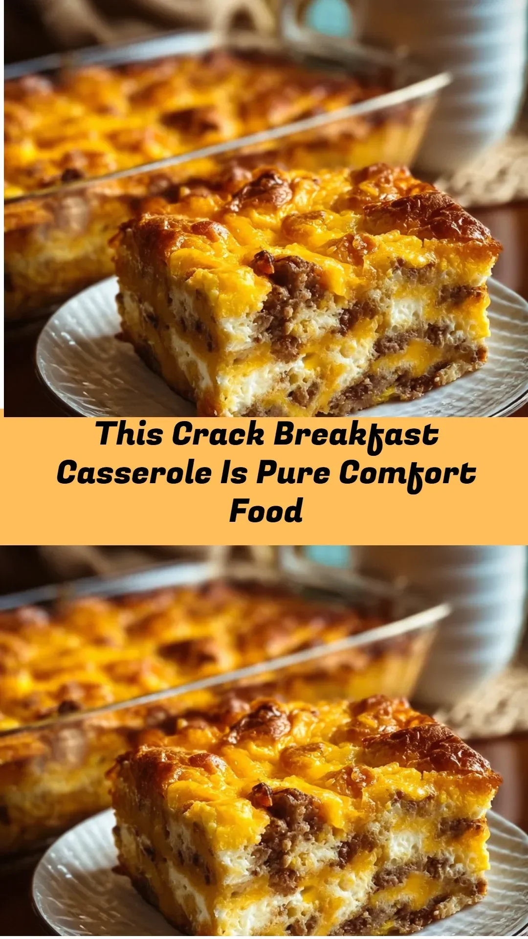 Delicious crack breakfast casserole loaded with eggs, cheese, and sausage.