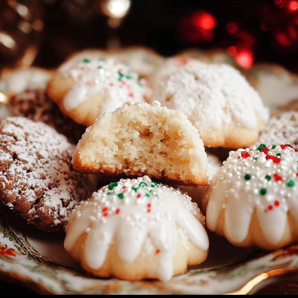 Variety of traditional Italian Christmas cookies arranged on a festive plate.