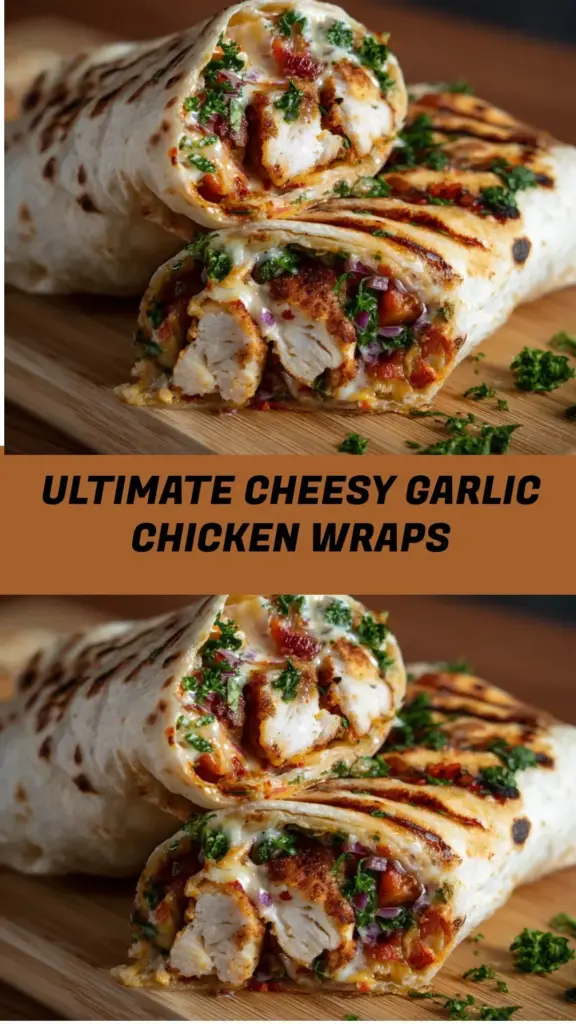 Delicious cheesy garlic chicken wraps on a plate ready to serve.