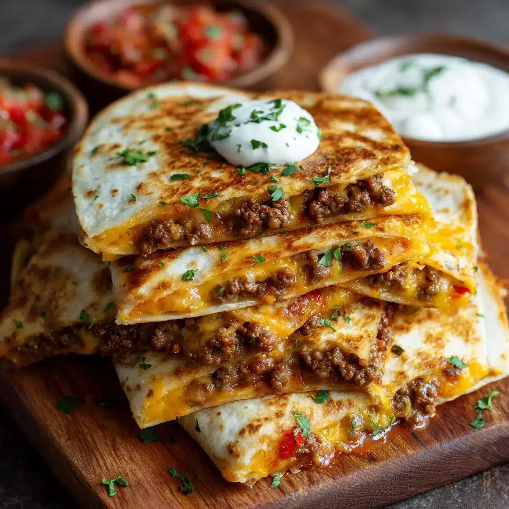 Delicious cheesy ground beef quesadillas served on a plate