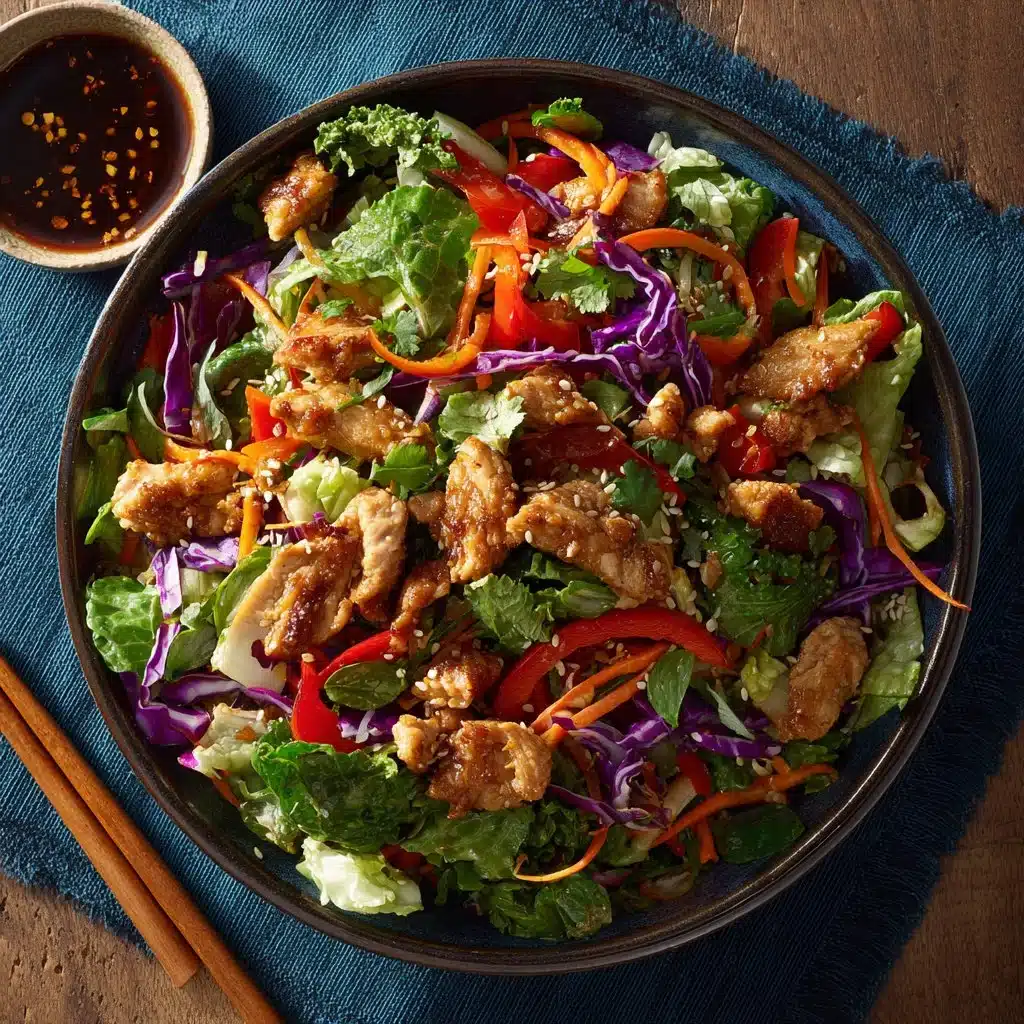 Fresh Asian Chicken Crunch Salad with vibrant veggies and grilled chicken