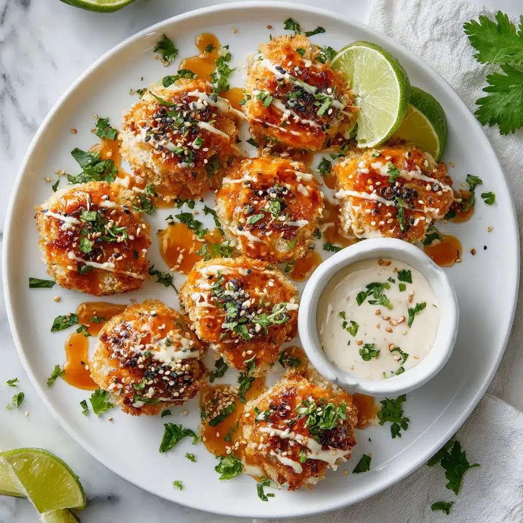 Bang Bang Salmon Bites served on a platter with dipping sauce