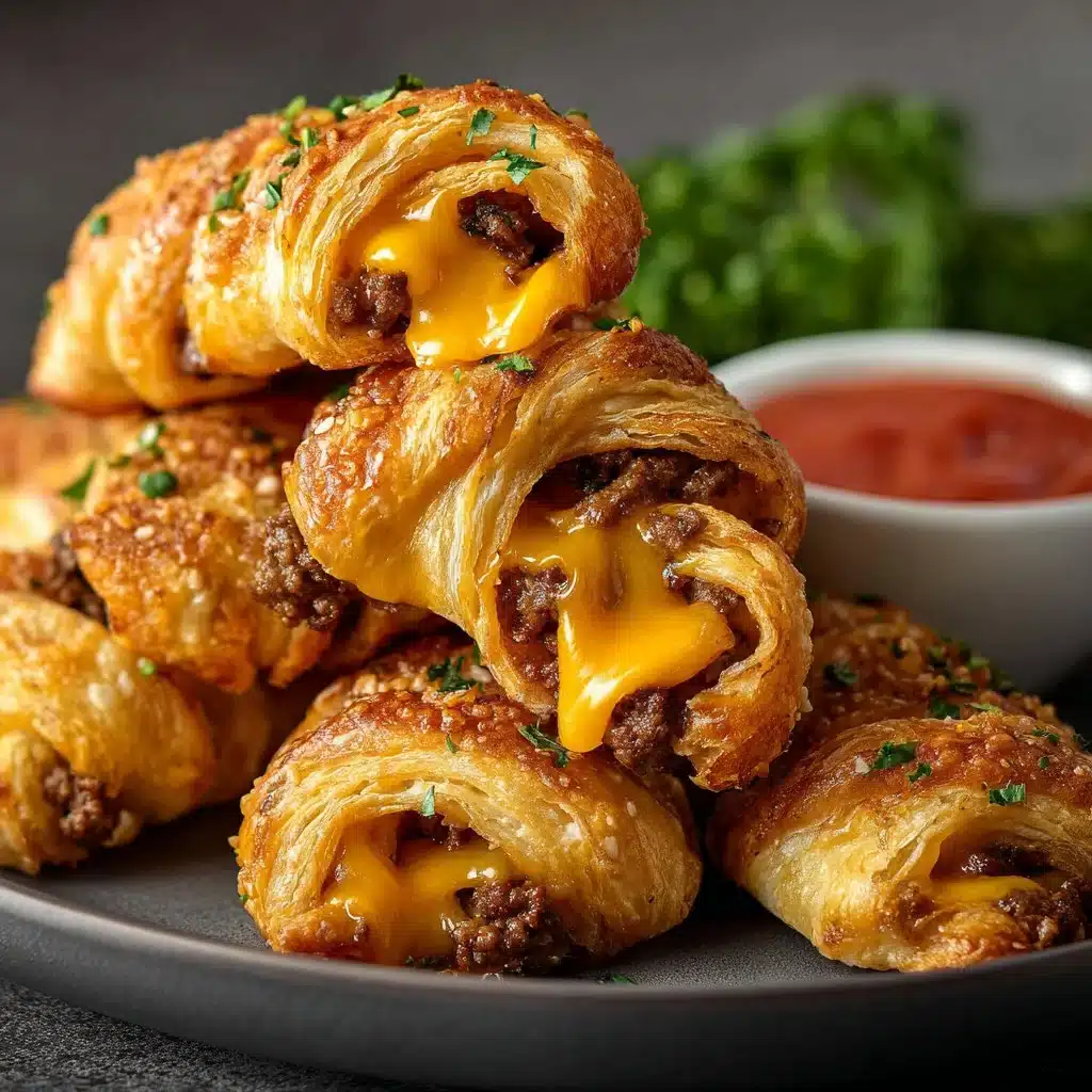 Delicious cheeseburger twists wrapped in flaky pastry, perfect for snacks.