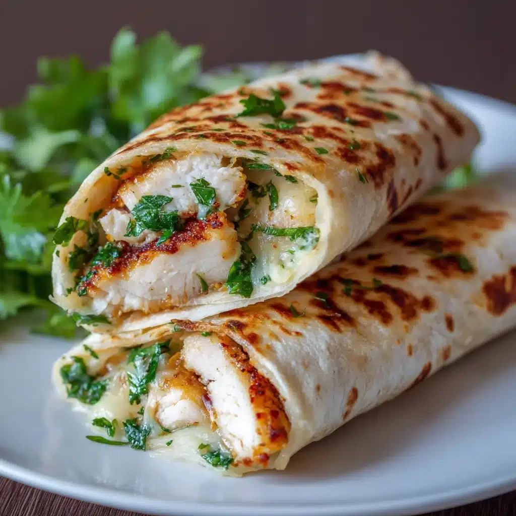 Cheesy garlic chicken wraps filled with fresh ingredients and melted cheese