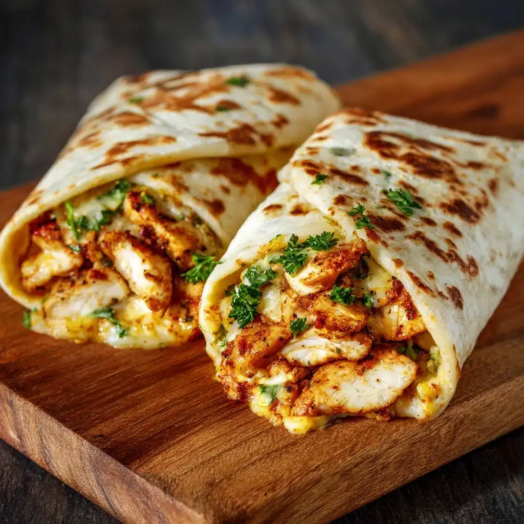 Cheesy garlic chicken wraps with fresh ingredients and melted cheese