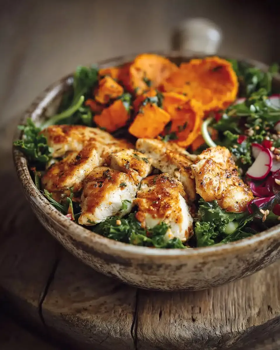 Healthy Chicken and Sweet Potato Bowls with vibrant vegetables